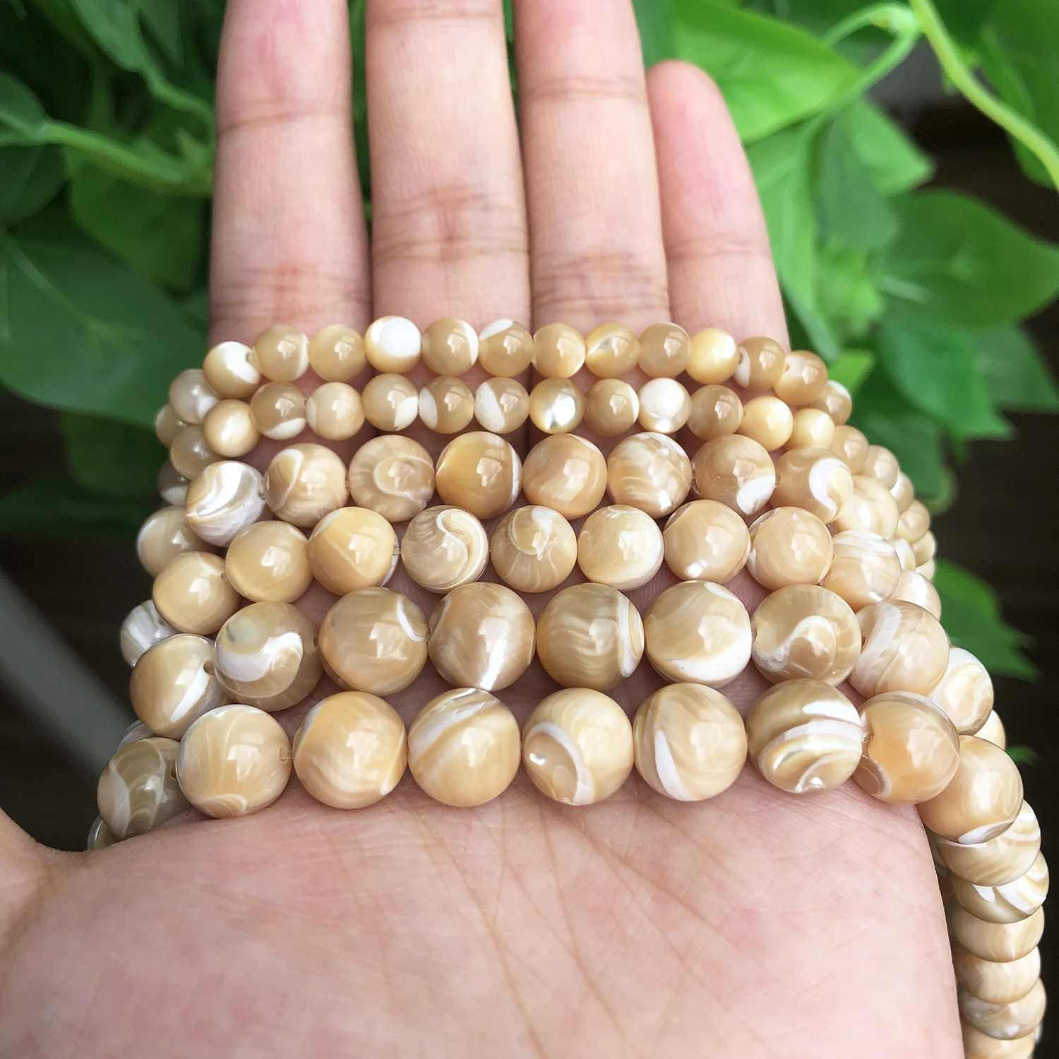 4-12mm Natural Trochus Shell Stone Beads Beige Smooth Round Loose Spacer Beads for Women Charms Jewelry Making Bracelets DIY 15\'