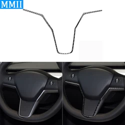 For Tesla Model Y 2020+ Model 3 2017-2022 Carbon Fiber Inside Steering Wheel Panel Trim Strips Car Interior Accessories Sticker