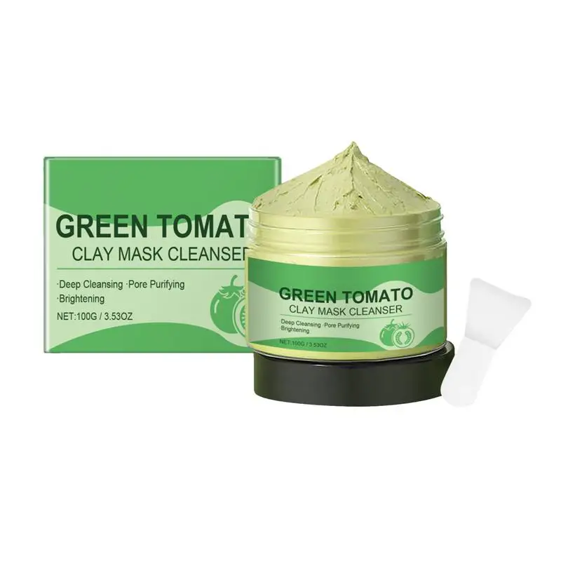 Green Tomato Clay Cleanser Nose Pore Cleaner with Brush Deep Cleansing Nose Cream Pore Cleansing Masque Clogged Pore Remover