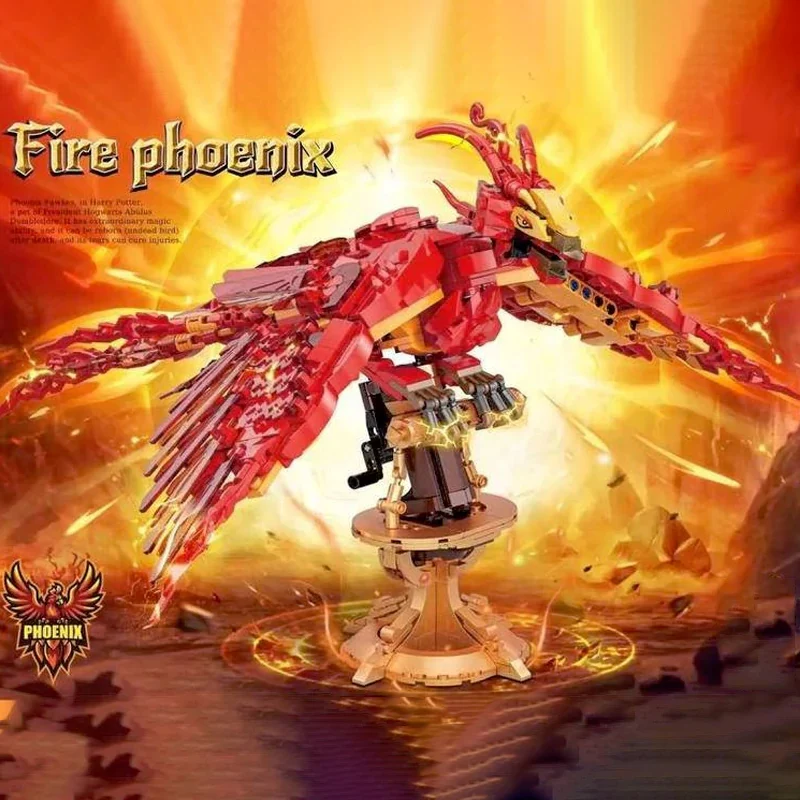 

938PCS Popular Film Magic Academy Fire Phoenix Building Blocks Cartoon Figures Characters Assembled Toys Collection Decoration