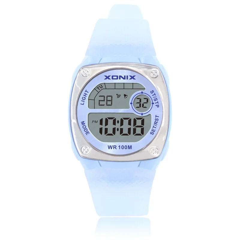 XONIX أزياء دقيقة بسيطة الرياح طالب فحص ساعة إلكترونية متعددة الوظائف مضيئة مقاوم للماء 100 متر ساعة ET
