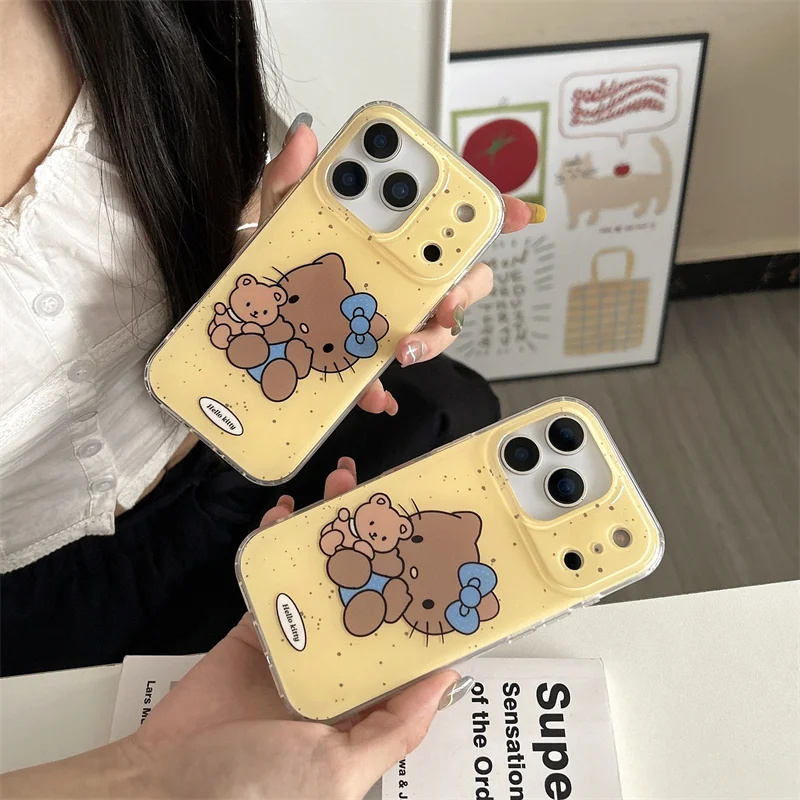 

Fashion Splash Ink Hellokitty Phone Case For iPhone 17 Pro 15 14 16 Pro Max Back Cover Shockproof Protective Cases Cute Funda