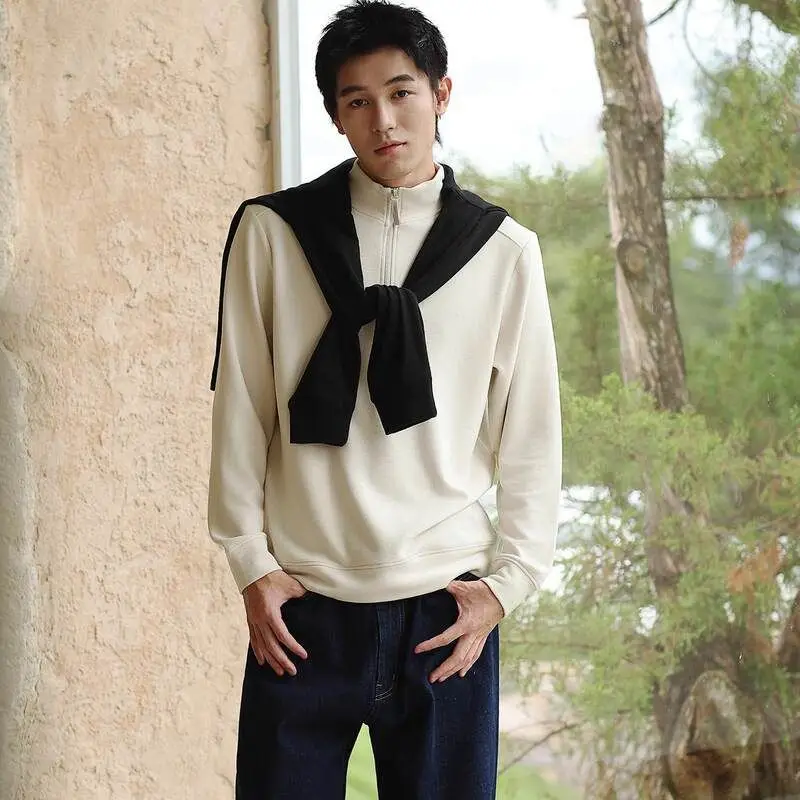 

Мужская толстовка с шерстяной шелковой основой irt f на молнии средней длины, осень-зима, повседневная свободная посадка, длинный вязаный свитер на подкладке Fce...