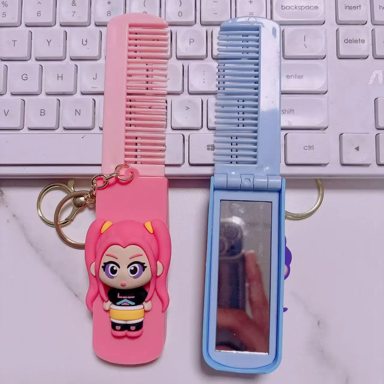 KPOP Witch Hunters Folding Makeup Mirror Keyring Tiger Derpy Multifunctional Fun Bag Charm