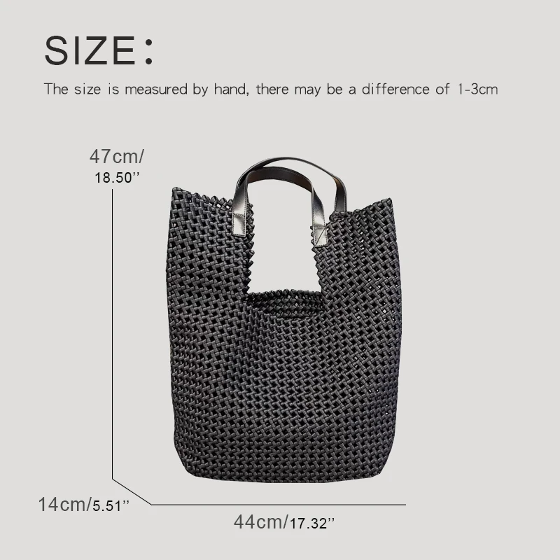 Genuine Leather Tote Bags For Women Luxury Designer Handbags 2023 New In Polyester Weave Hollow With Inner Pocket Large Capacity