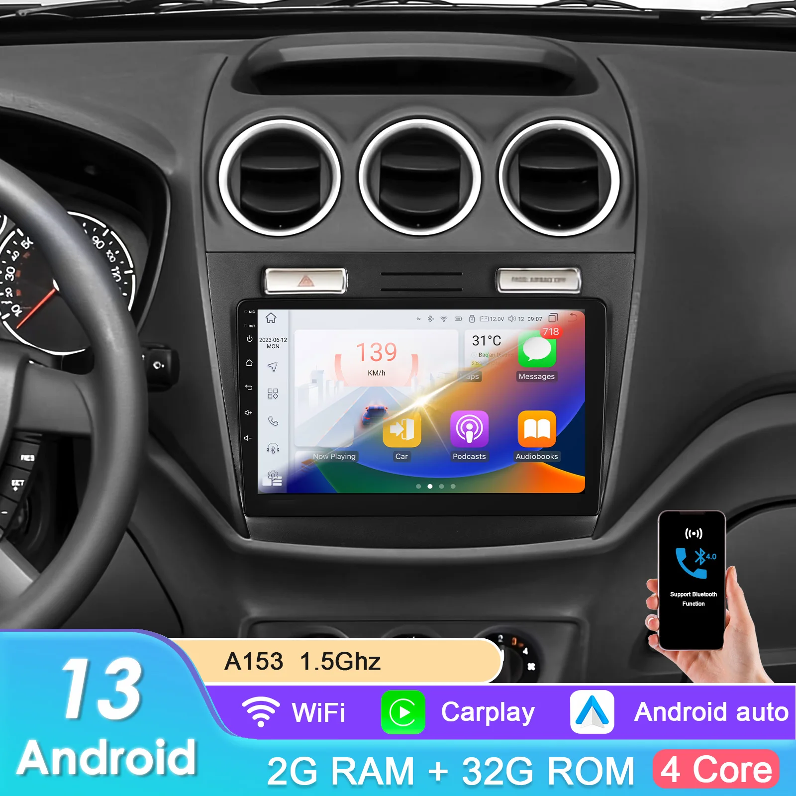 Car Radio Multimedia for Ford Transit Tourneo Connect 2005-2010 Wireless CarPlay Android Auto Stereo Player GPS 8581 Headunit