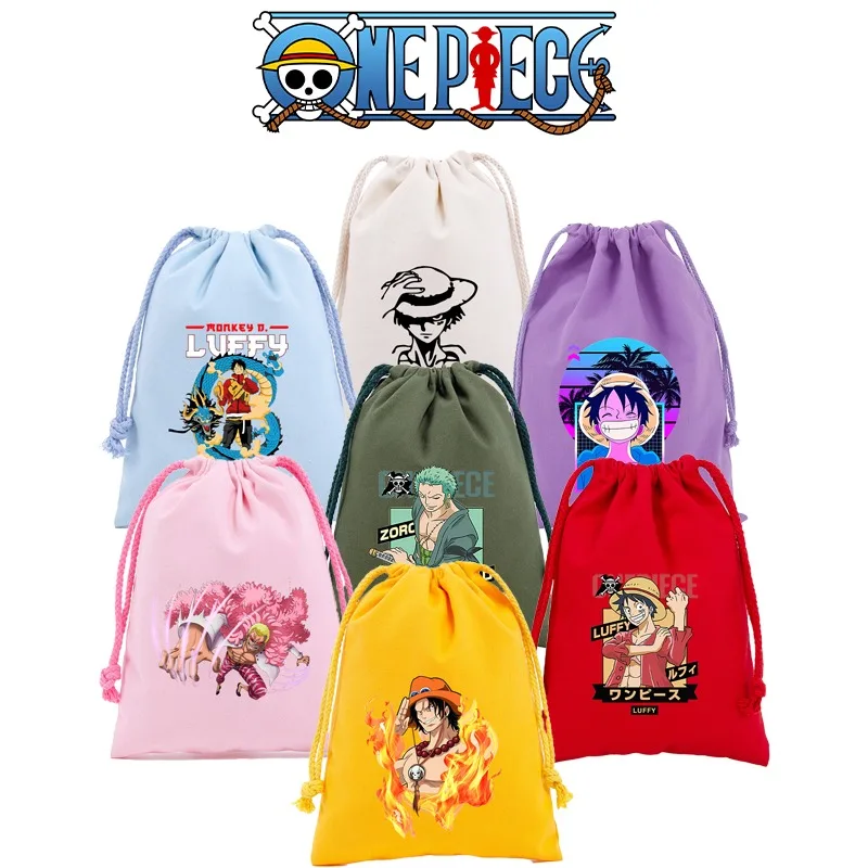 One Piece Drawstring Pockets Zoro Ace Storage Bag Cartoon Anime Graphic Print Cute Mini Bags Portable Small Items Gift Packaging