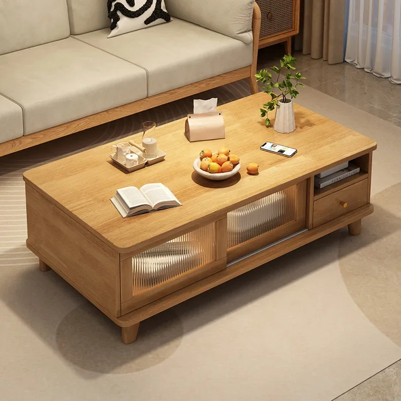 

Solid wood coffee table living room household 2024 new sofa table small apartment log wind simple rectangular tea table