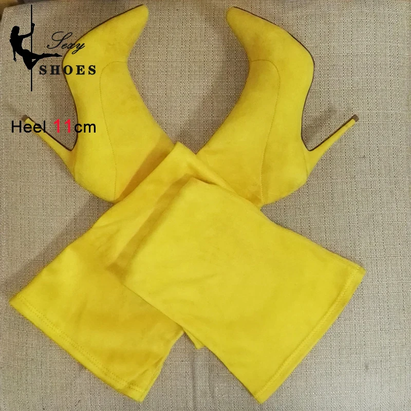 Voesnees Wildleder Sexy Overknee Oberschenkel Hohe Lange Stiefel Spitzschuh Dehnbar Sexy Party Dame Stiefel Candy Farbe Herbst Winte Damen Schuhe 4