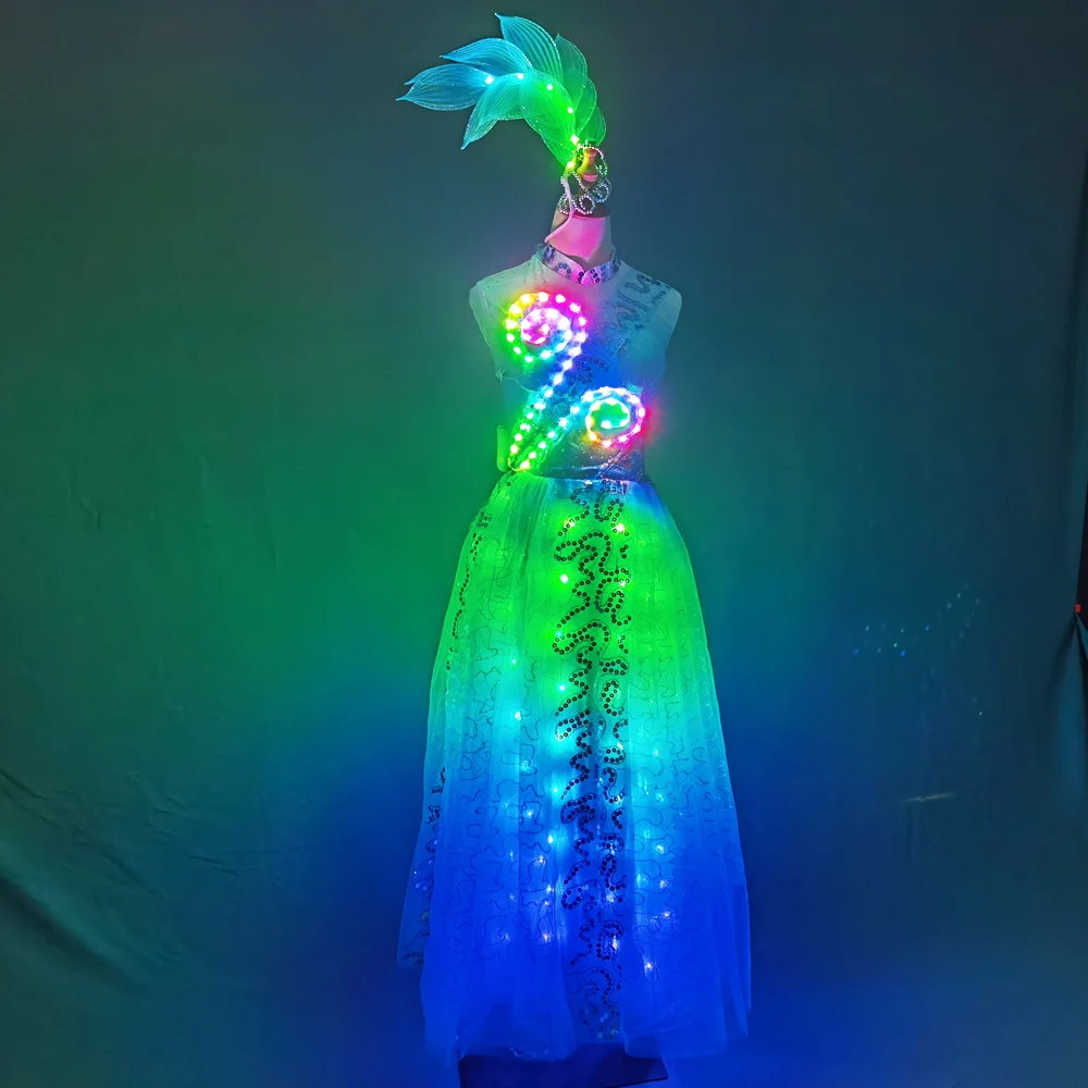 

Oriental Dance LED Costume Carnival In Group Sexy Opening Dance Luminous Dress Carnival Stage Wear Holiday Performance Suit