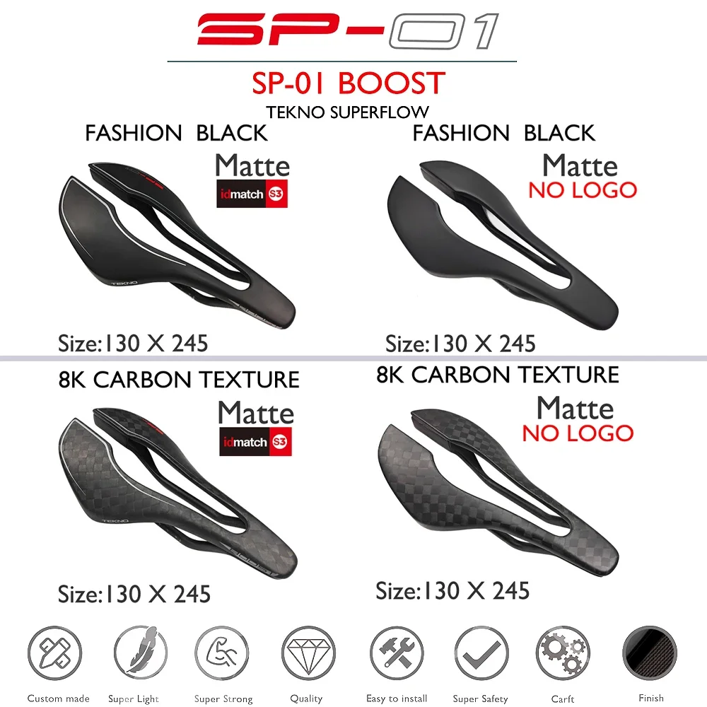 TOP CHOICE SP-01 BOOST Hollow Short Nose Split Tail Saddle 124g Carbon Fiber Bicycle Saddle for Road Triathlon MTB Tekno