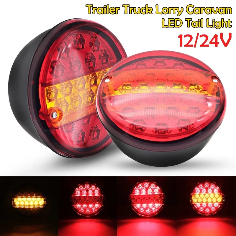 2Pcs 12V 24V 20 Led Car Trailer Tail Universal Lights Truck Round Taillight Rear Brake Stop Indicator Turn Signal Lamp