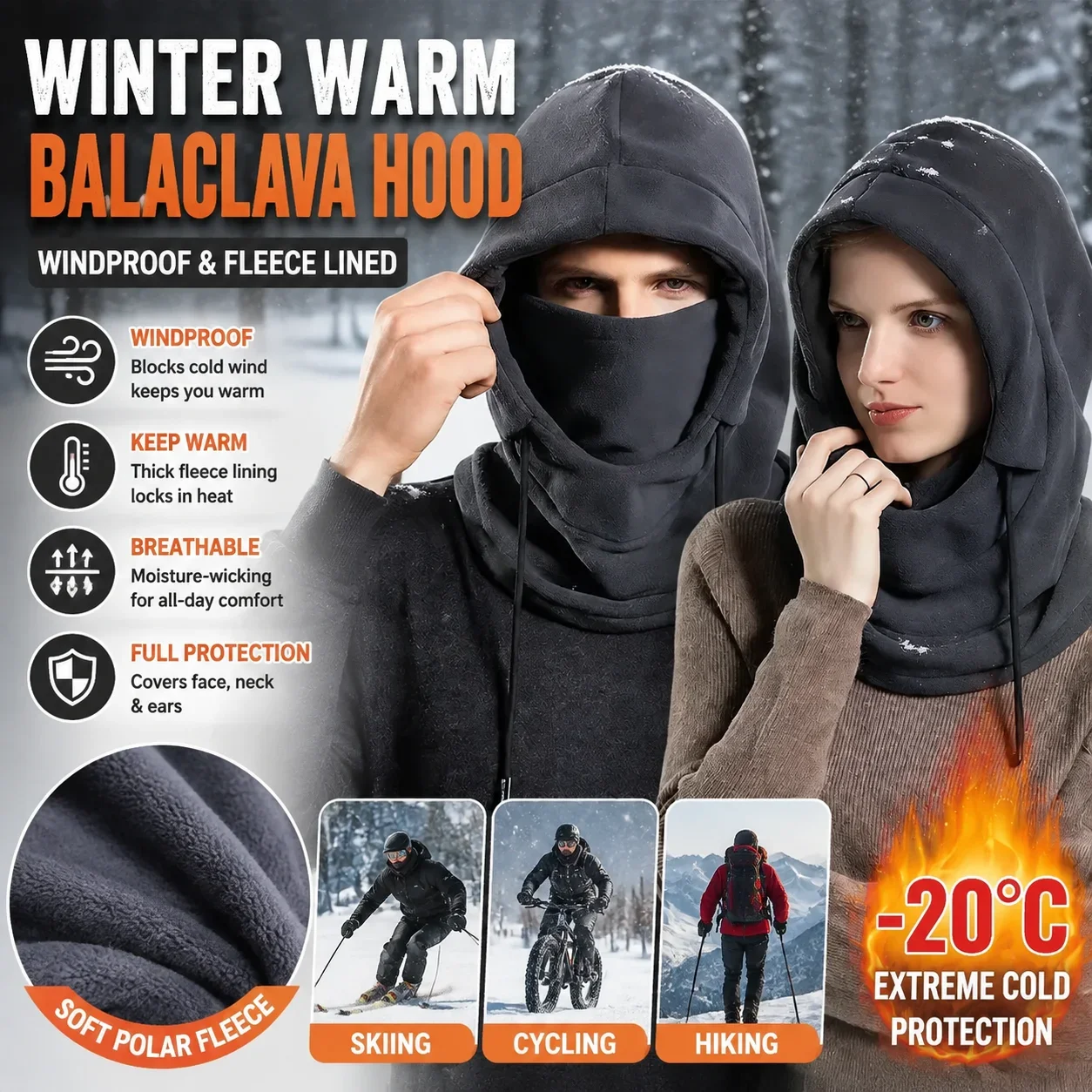 All Season Cycling Balaclava Outdoor Windproof Fleece Lined Design Neck Warmer Polar Fleece Face Protection Set