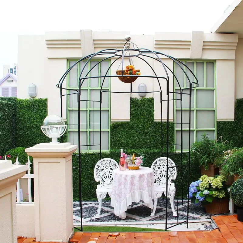 Large Outdoor Metal Garden Ornaments Pergola Pavilion Arbor Arch Trellis Wrought Iron Gate and Fence