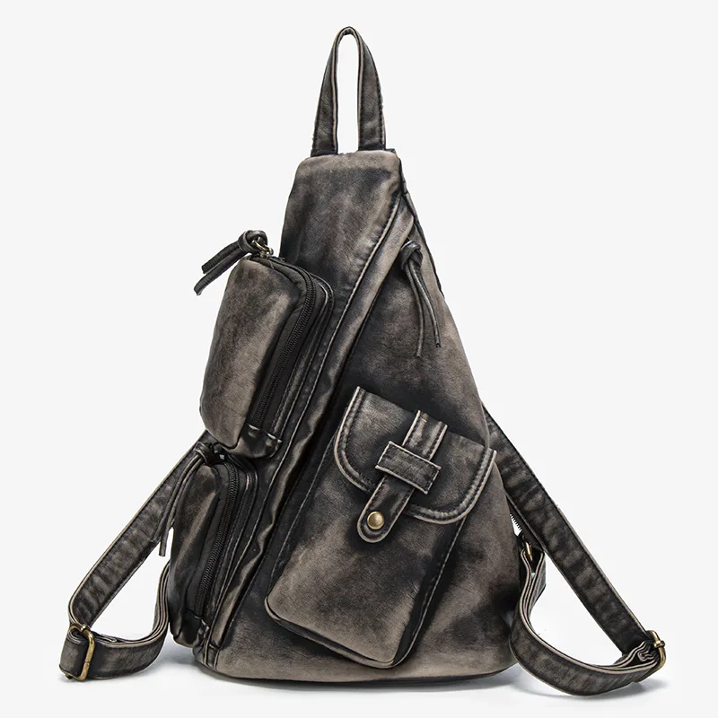 Vintage Annmouler Small Backpack Body Kit for Women Soft Washed Aesthetic Sling Chest Multi-Pockets Designer Bag Accessories
