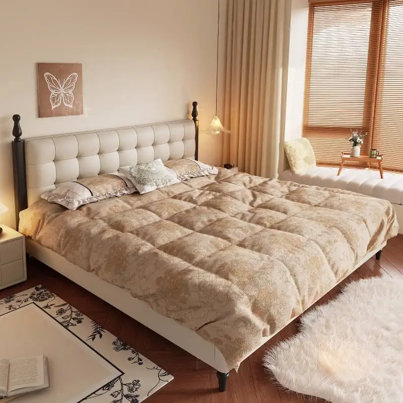 

Beige Vintage Wooden Double Bed Adults Elegant Storage Japanese Double Bed Modern King Size Camas De Dormitorio Furniture