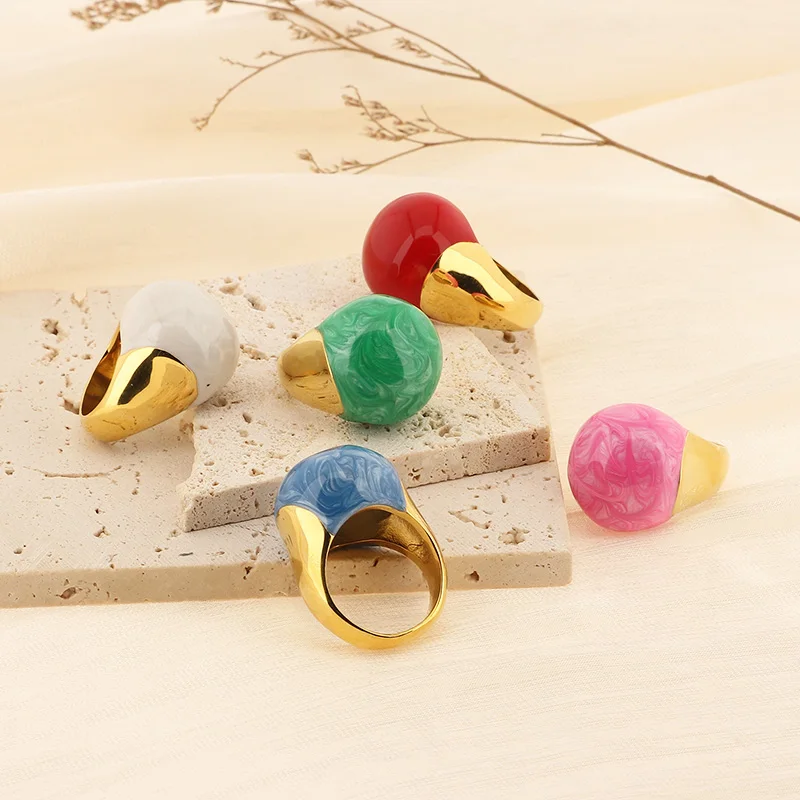 Fashion Muticolor Drip Glaze Rings for Women Girl Gold Silver Color Stainless Steel Chunky Ring Femme Anillos Jewelry Wholesale