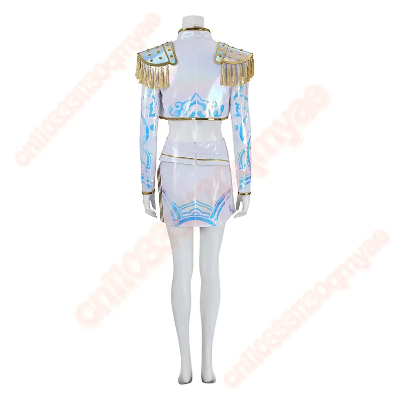 KPop 악마 사냥꾼 Zoey 코스프레 의상 화이트 무대 유니폼 Huntrix 복장 스커트 Huntrix 축제 할로윈 파티 여성용 소녀