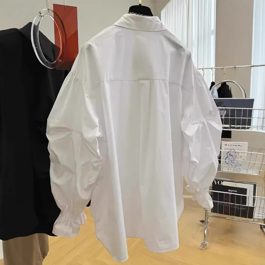 

Женская свободная рубашка с длинным рукавом на пуговицах в корейском стиле, прямого кроя, из шелка, элегантная, уникальная, коллекция ранняя весна 2026