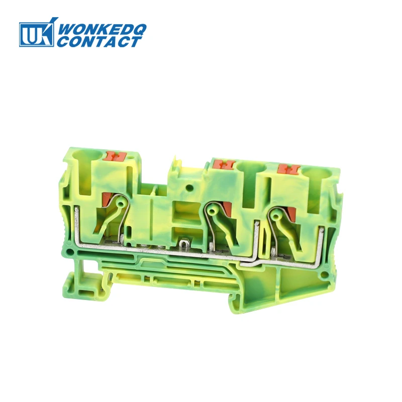 PT6-TW-PE Push-in Ground Terminals 6mm 1-in 2-out Din Rail Terminal Block Grounding Cable Connector Electrical PT 6-TWIN-PE