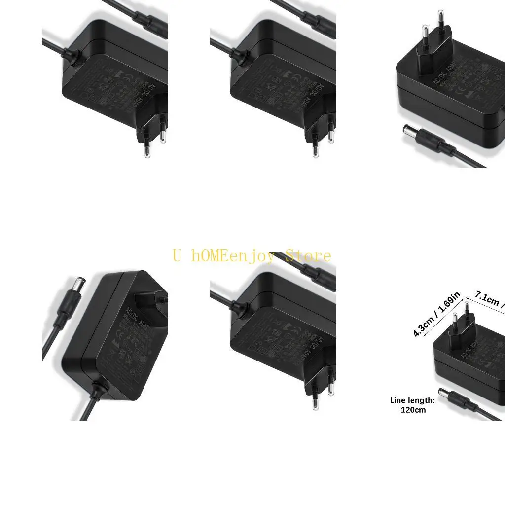 B0KF 12V3A/24V1.5A DC5525/DC5521 Power Adapter Compactly Size Durability Construction for Multiple Electronic Devices EU Plug