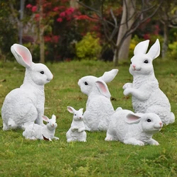 Artificial cute white rabbit ornaments resin animal sculpture outdoor simulation home living room garden courtyard decoration