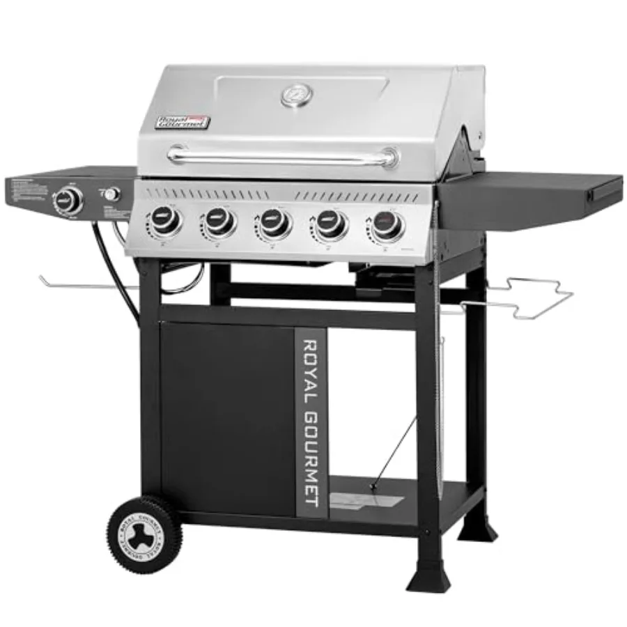 

GA5406TS 5 Burner Propane Gas Grill with Side Burner and Sear Burner Cart Style Gas BBQ Grill with PorcelainEnameled Cast Iron