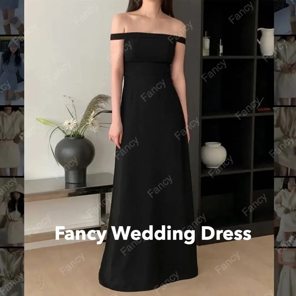 Fancy Simple Black A Line Korea Evening Dresses Strapless Two Styles Floor length Wedding Photoshoot Party Dress Plus Size