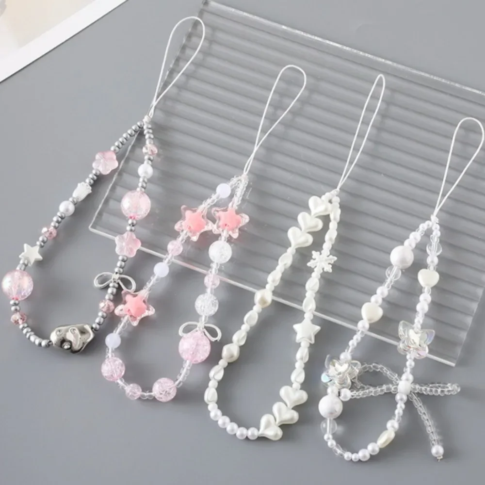 

Creative Crystal Bowknot Pearl Beaded Mobile Phone Straps for Women Phone Case Key Chain Bag Pendant Decoration Accessories