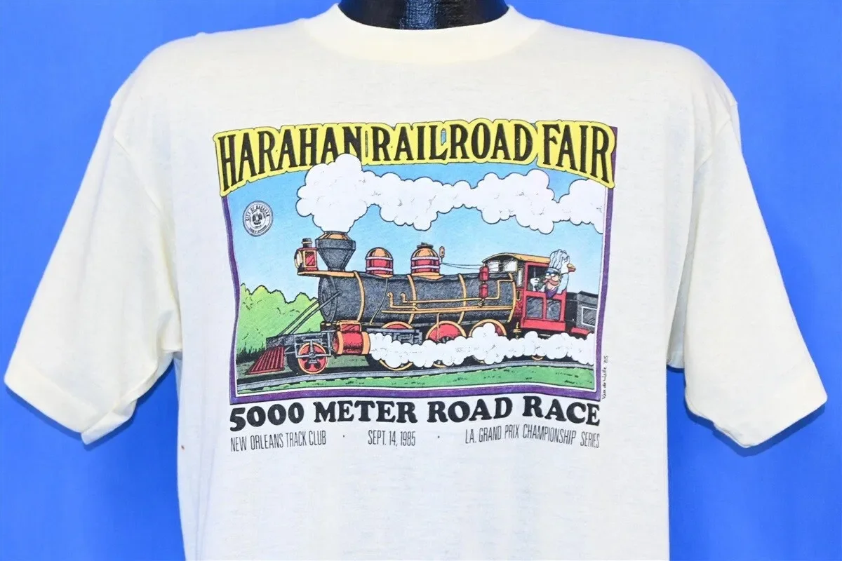 80s Harahan Railroad Fair 5K Road Race 1985 Steam Engine New Orleans Track Club T Shirt Large