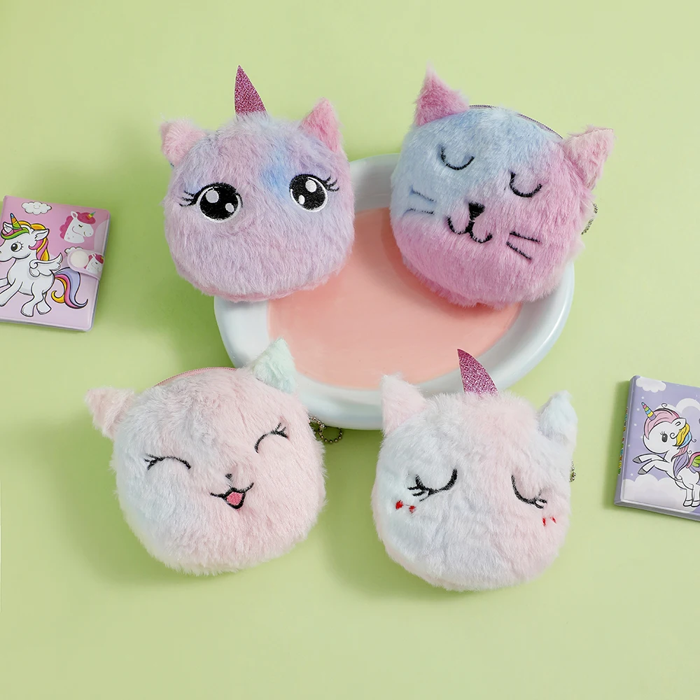 

Модный плюшевый кошелек с рисунком кота и единорога, детский мини-кошелек для хранения монет, милый брелок для девочек, подвеска, сумка для карт, праздничные подарки