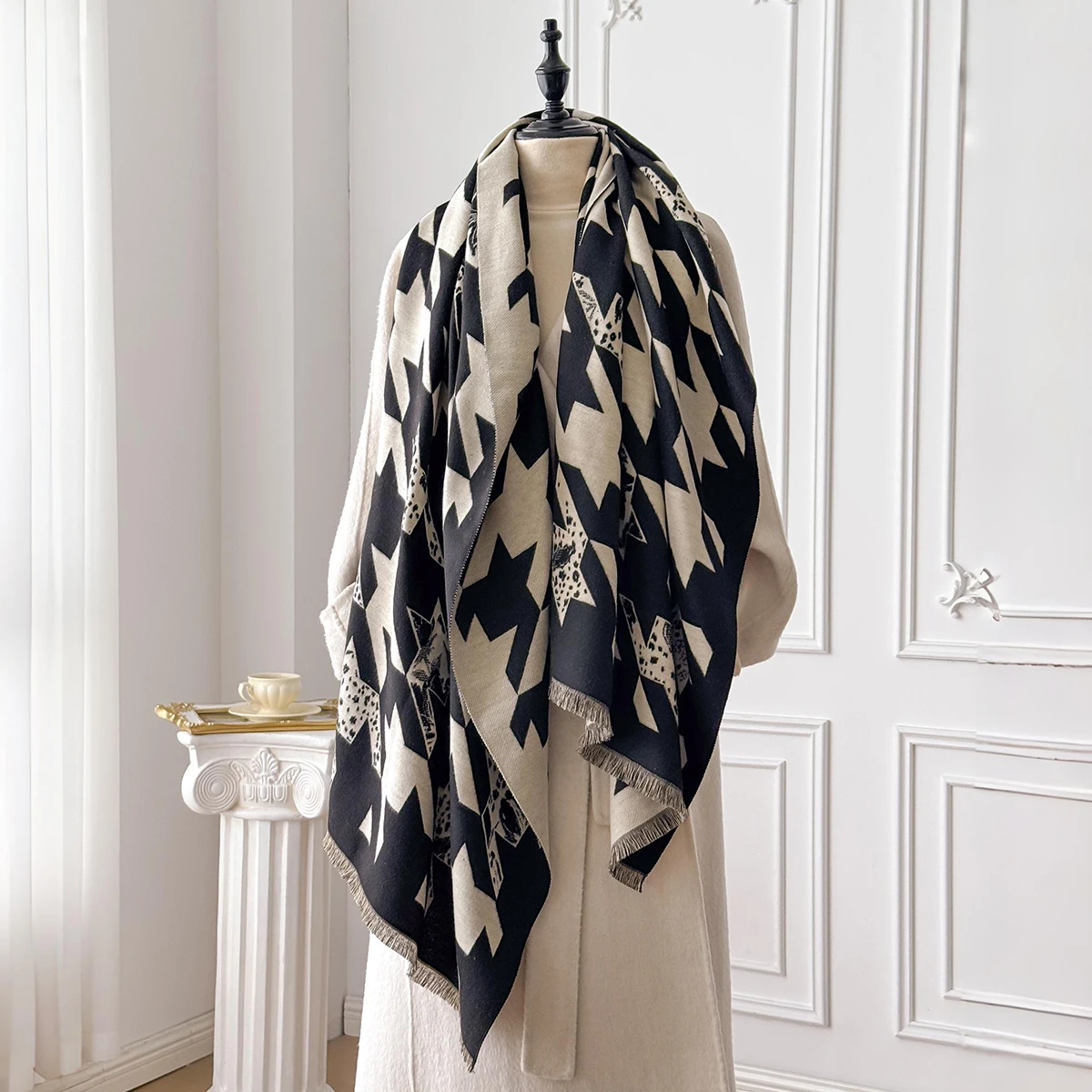 

2025 новые модные кашемировые шарфы с принтом, зимние шали, женские осенние утолщенные теплые женские шарфы с кисточками, уличный шейный шарф