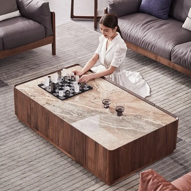 

Black walnut marble slate large apartment solid wood coffee table living room