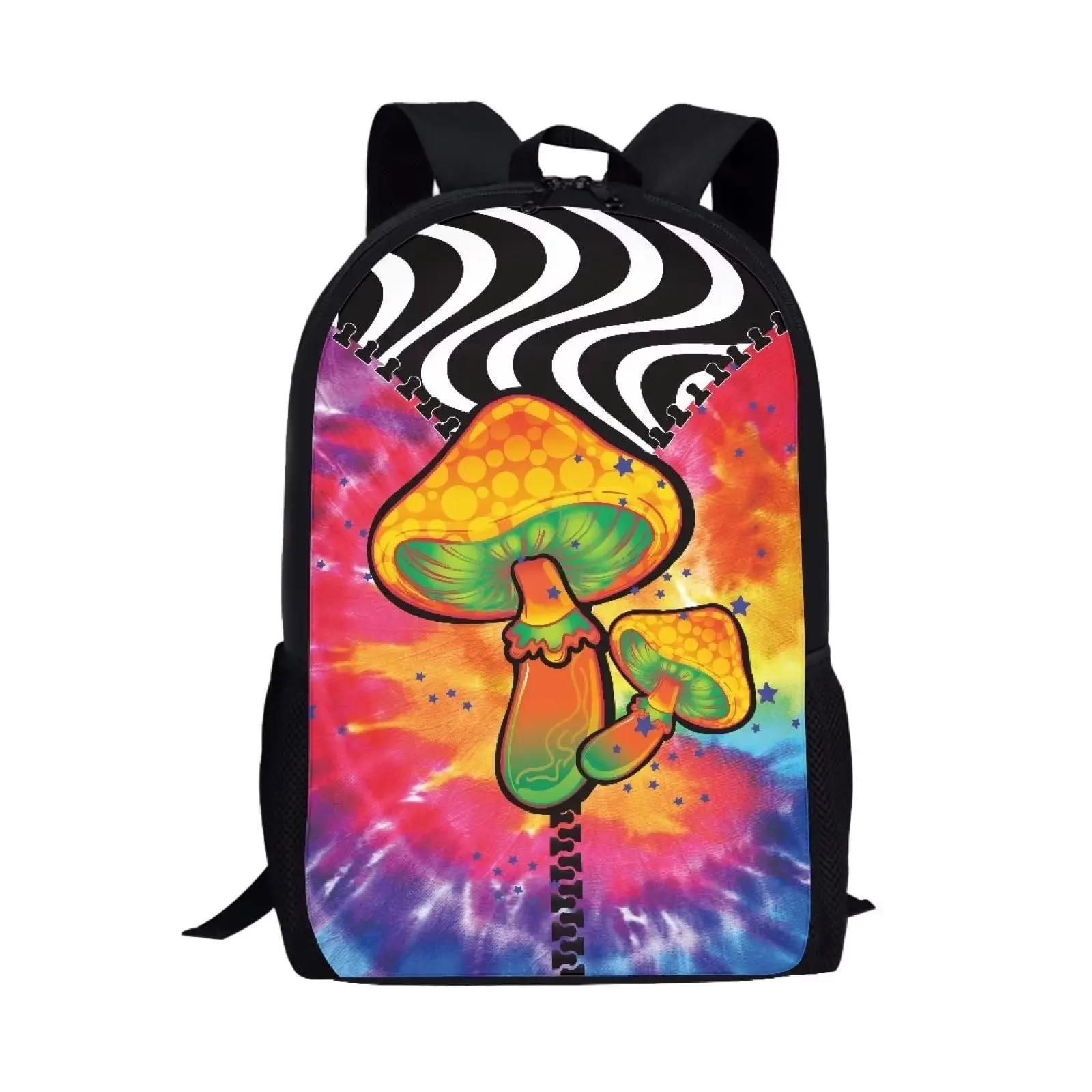 Cogumelo amarelo vermelho tie dye print mochila bonito viagem portátil mochilas para estudante do ensino médio mochila adolescente menina daypack