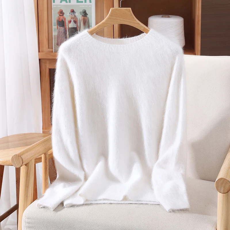 بلوفر نسائي برقبة دائرية مع قماش محبوك ناعم ومريح، للخريف والشتاء للسيدات 100% كشمير من المينك منتج جديد #1