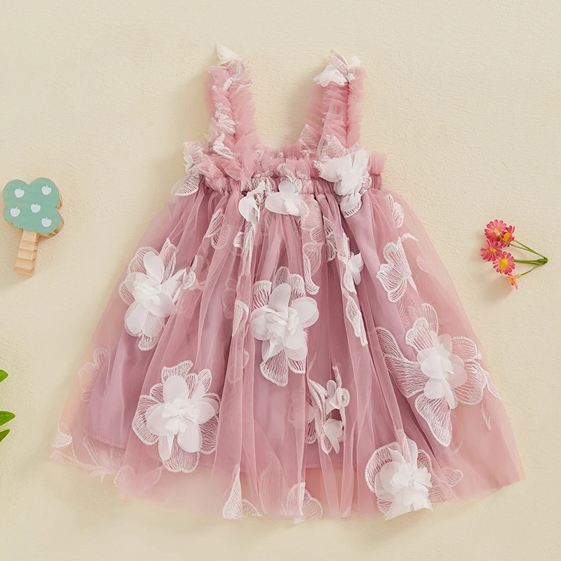 1-4Y Baby Kids Girl’s Slip Party Dress Sleeveless Butterfly Summer A-line Dress Tulle Mesh Lace Princess Dress Sundress