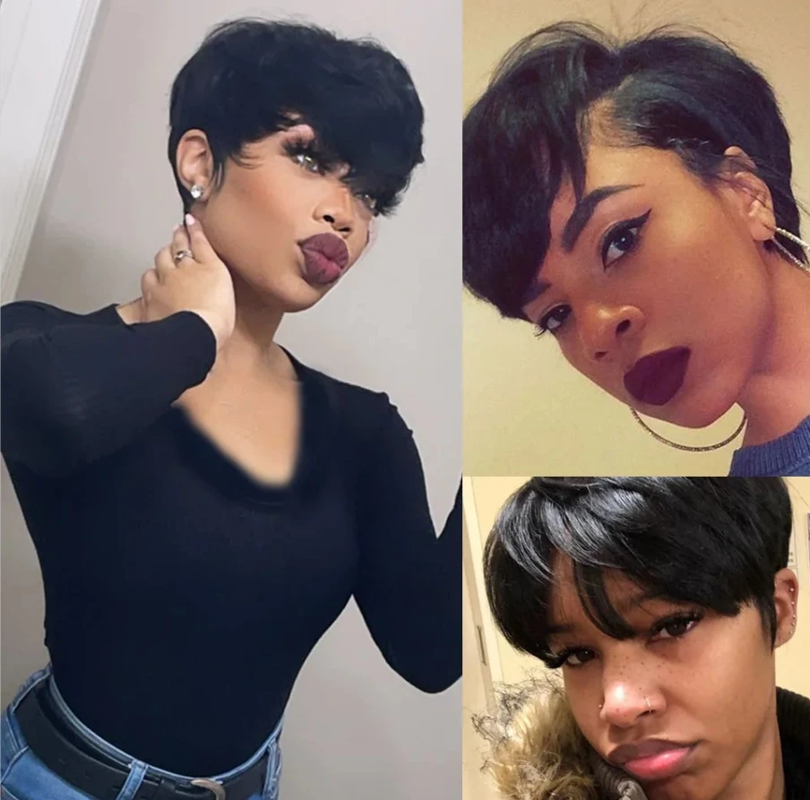 Korte Pixie Cut Pruiken Met Pony Rechte Menselijk Haar Pruiken Voor Vrouwen Machine Gemaakt Korte Rechte Menselijk Haar Pruiken