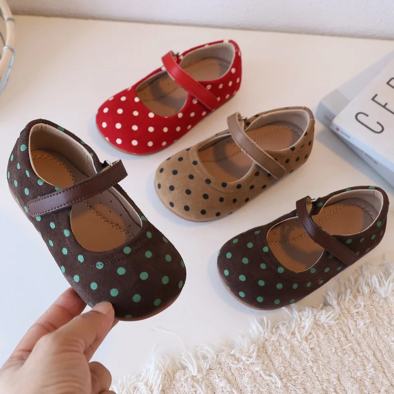 

Autumn Suede Leather Polka Dot Baby Girls Casual Shoes Spring Fashion Mary Jane Genuine Leather Children's Dance Shoes