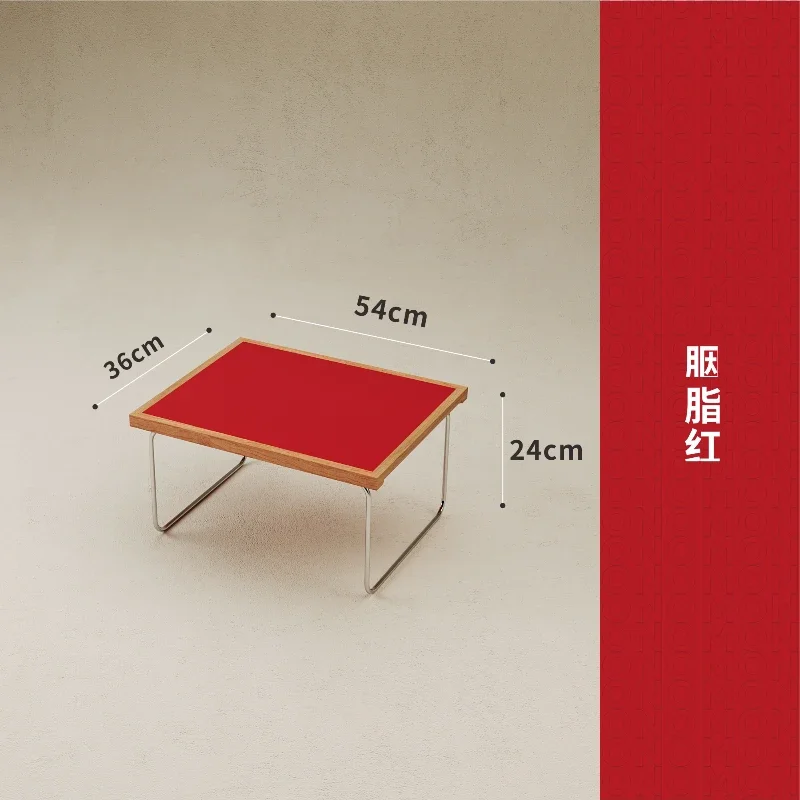 Vintage Cherry Wood Folding Coffee Table, Heat-Resistant, Multi-Colored End Table, Detachable Stainless Steel Legs, Can BeTray