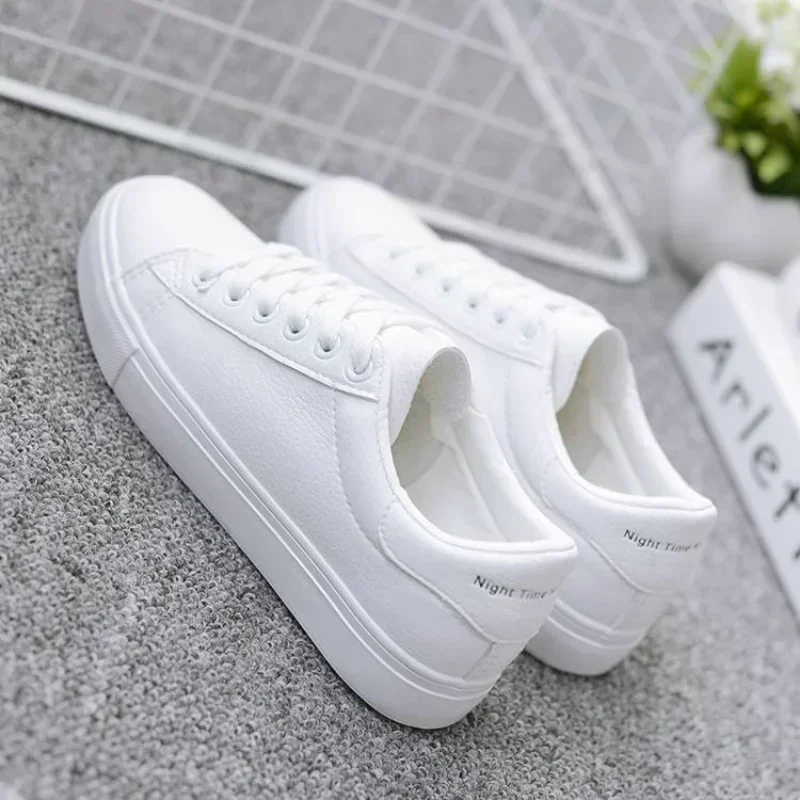 Women's Vulcanize Shoes Spring New Casual Classic Solid Color PU Leather Shoes Women Casual White Shoes Sneakers