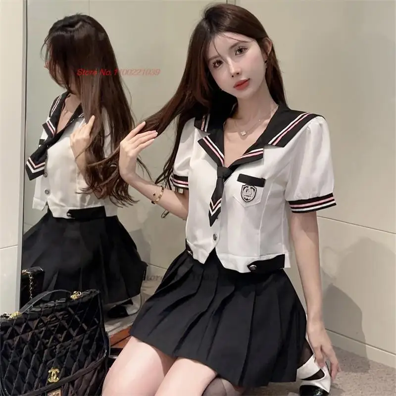 2024 chinese girl uniform suit student daily japanese jk uniform set short sleeved white shirt mini pleated skirt jk uniform