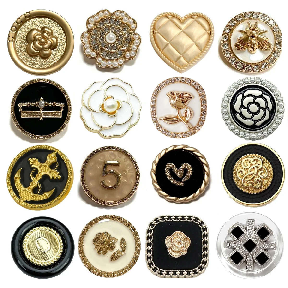 6pcs Round Flower Shape Metal Luxury Brand Sewing Buttons Clothing Accessories Handmade DIY Material Decoration Gold Black  Blue