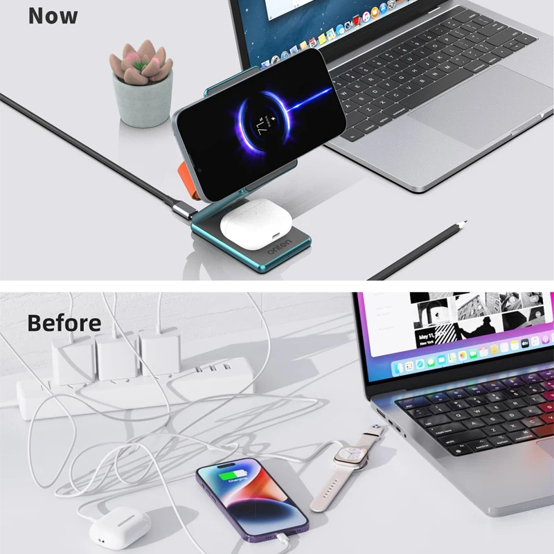 Wireless Charge Converter Multi-function Power Adapter Fast Charging Dock Station 3 in 1 Wireless charging bracket foldable