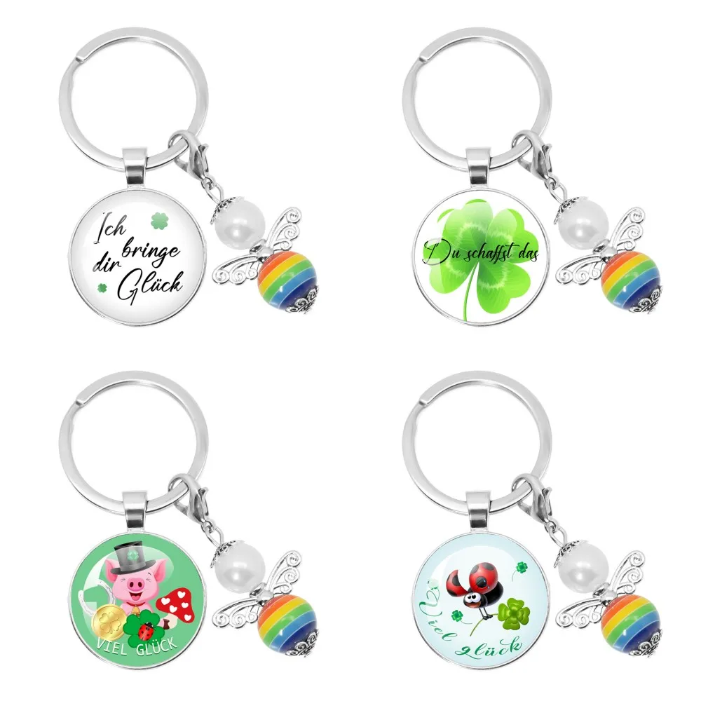 German Lucky Four Leaf Clover Series Guardian Angel Keychain Bee Angel Beads 25MM Keychain Gift For Teachers' Day Lucky Charm