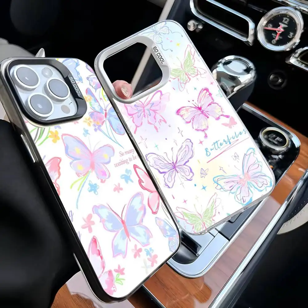 

Colorful Text Butterfly Pattern Phone Case For iPhone 16,15,14,13,12,11,Mini,Pro,MAX Black Matte Shockproof Cover