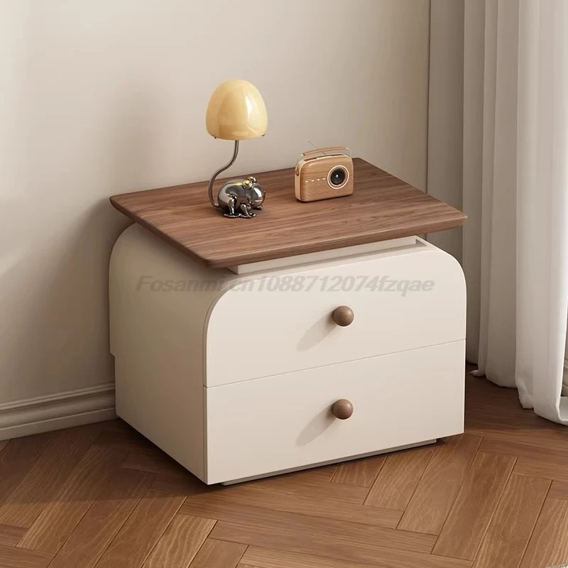 No Assembly Full Solid Wood Nightstand Mid Century Creamy Style Italian Minimalist Bedside Table Modern Bedroom Storage Cabinet