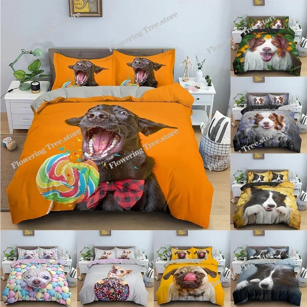 

3D Printed Pet Bedding Set Cute Dog Duvet Cover Set Twin Full Queen King Size Animals Pattern Quilt Covers Home Textile
