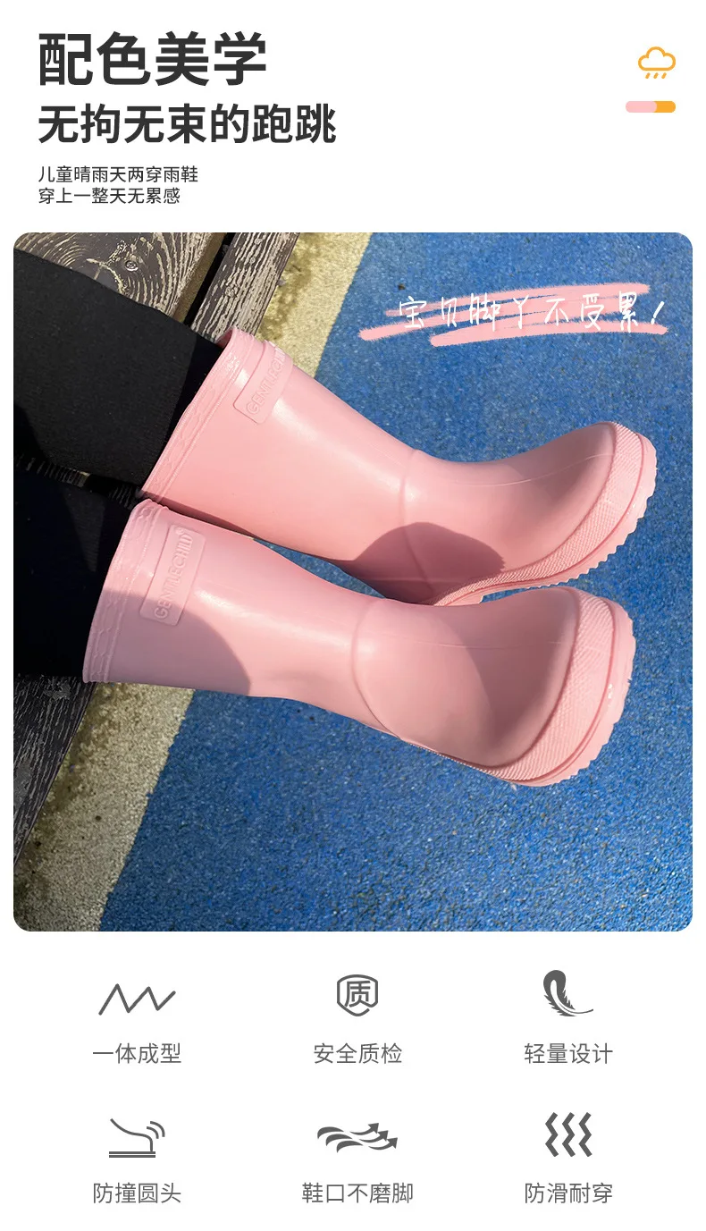 Neue Baby-Regenstiefel in Unifarben mit Gummisohle, rutschfeste, wasserdichte Gartenschuhe für Jungen und Mädchen, lässige Kinderstiefel bis zum Knie – Detail 3