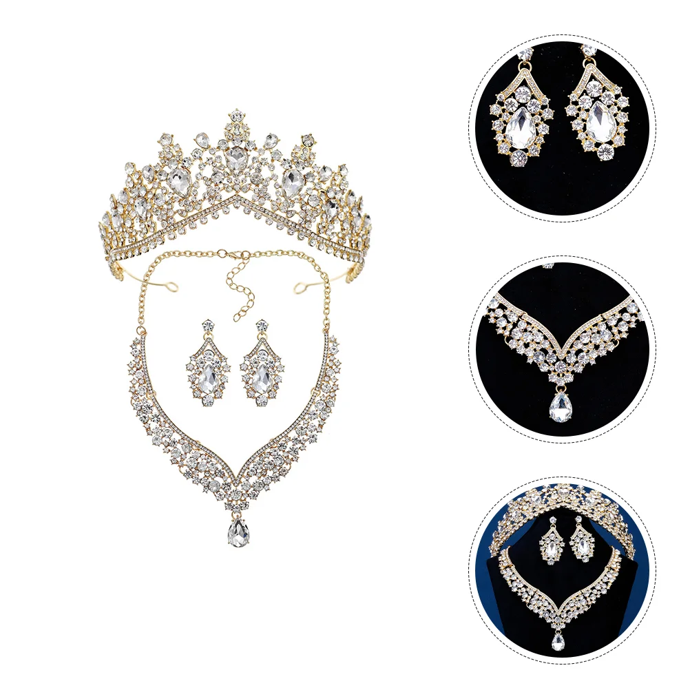 

Girls Rhinestone Crown for Women Jewelry Earrings Bride Jewelries Valentine Gift Drop Necklace