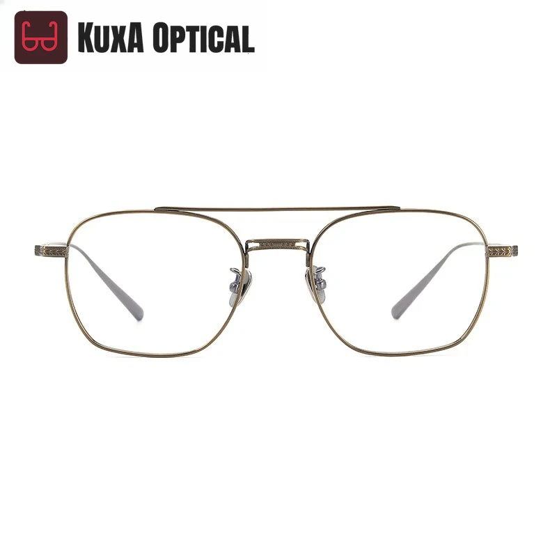 Okulary męskie KUXA 144 mm, powiększona oprawka tytanowa, duże szkła, szeroka oprawka, podwójny mostek, lekkie, do okularów korekcyjnych.